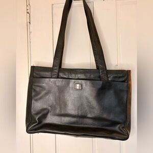 Perlina Black Leather Tote Bag